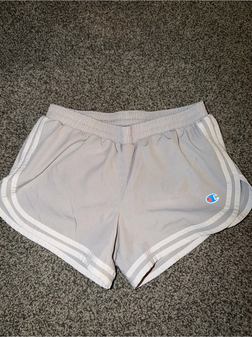 Champion Women's Light Gray Athletic Shorts with White Trim